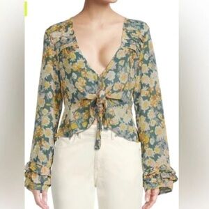 Free People Maybel Floral Blouse Happy Combo - Green and Yellow